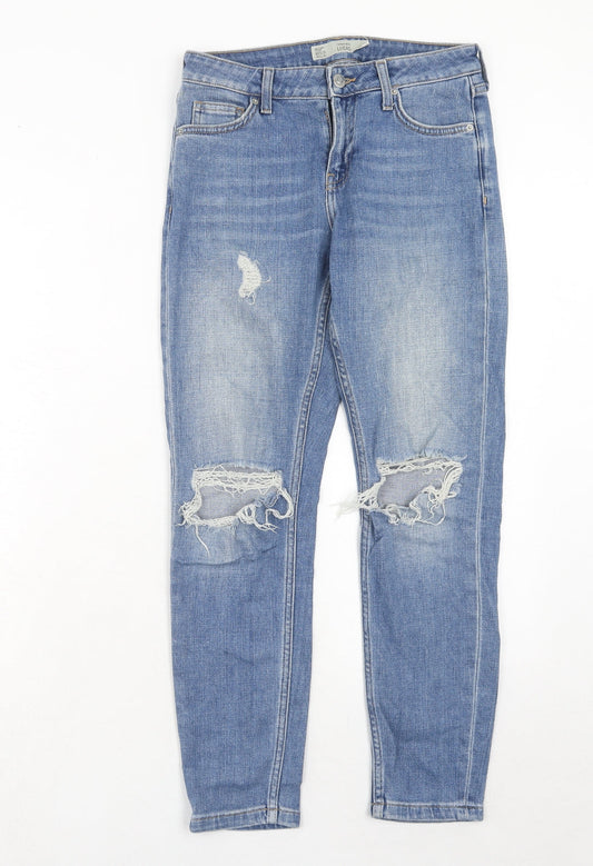 Topshop Womens Blue Cotton Straight Jeans Size 25 in L30 in Regular Zip