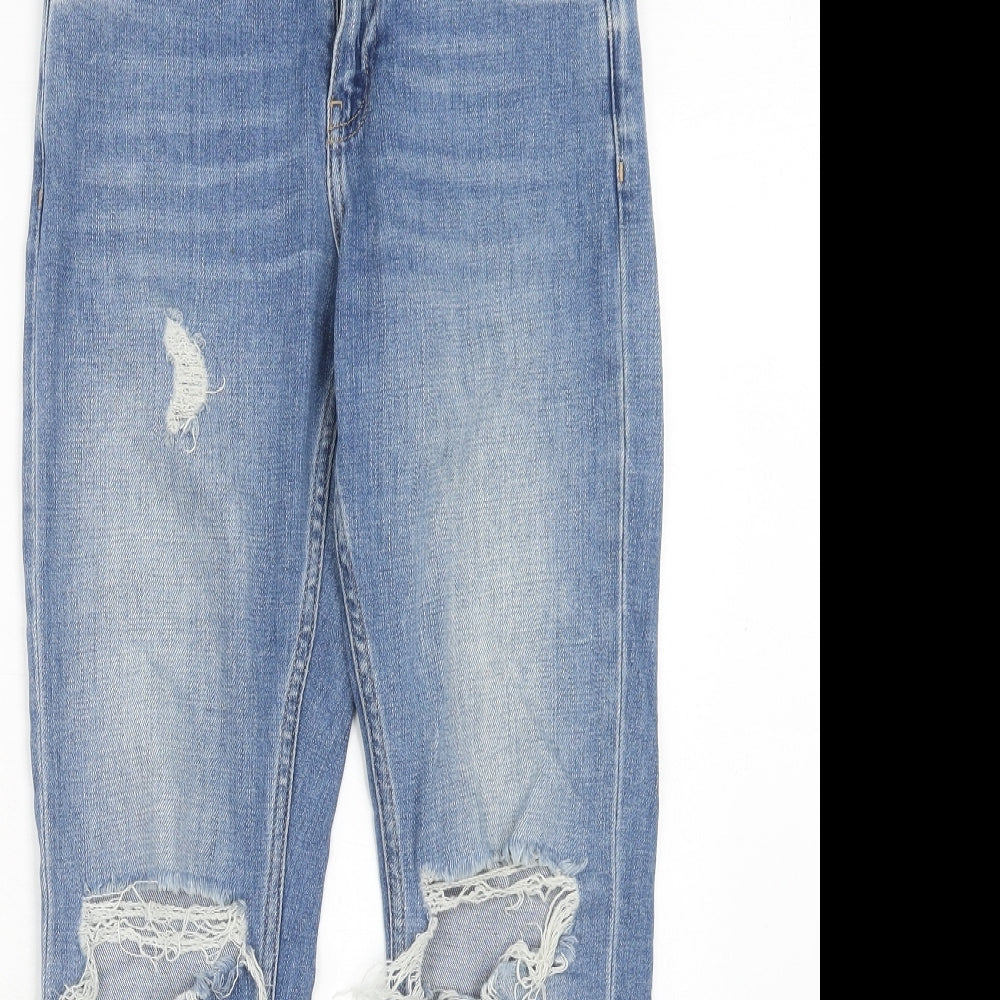 Topshop Womens Blue Cotton Straight Jeans Size 25 in L30 in Regular Zip