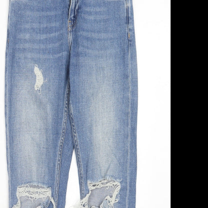 Topshop Womens Blue Cotton Straight Jeans Size 25 in L30 in Regular Zip