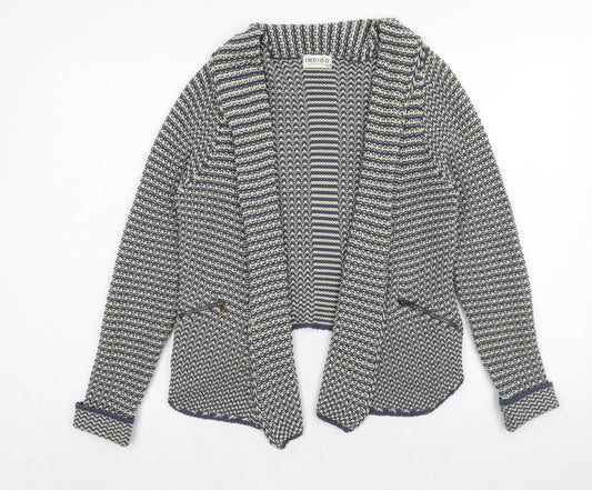 Indigo Womens Blue V-Neck Geometric Cotton Cardigan Jumper Size 8