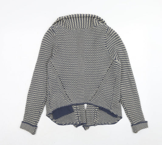 Indigo Womens Blue V-Neck Geometric Cotton Cardigan Jumper Size 8