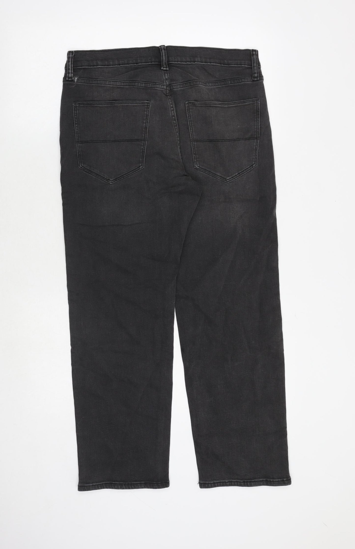 Marks and Spencer Mens Grey Cotton Straight Jeans Size 32 in Regular Zip