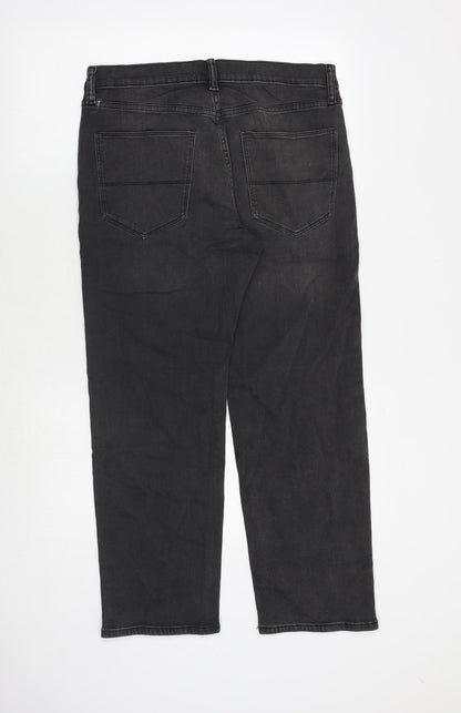 Marks and Spencer Mens Grey Cotton Straight Jeans Size 32 in Regular Zip