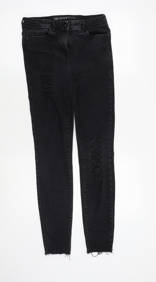 NEXT Womens Black Cotton Skinny Jeans Size 8 Regular Zip