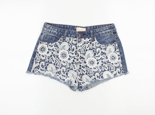 FOREVER 21 Womens Blue 100% Cotton Cut-Off Shorts Size 29 in Regular Zip - Crocheted Lace Front