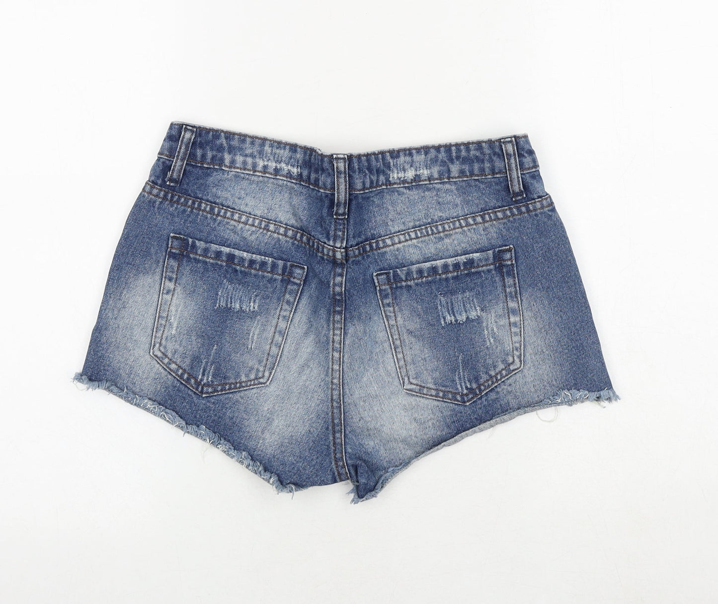 FOREVER 21 Womens Blue 100% Cotton Cut-Off Shorts Size 29 in Regular Zip - Crocheted Lace Front