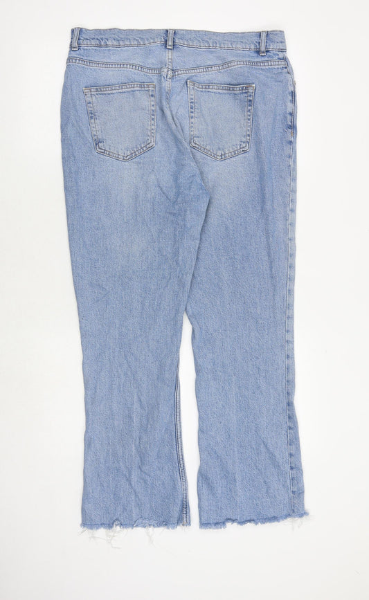 ASOS Womens Blue Cotton Bootcut Jeans Size 34 in Regular Zip - Distressed Hems