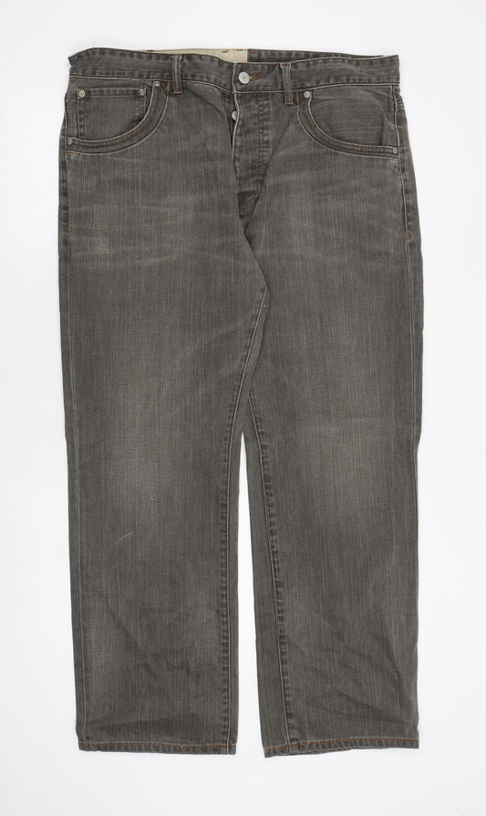 Debenhams Mens Grey Cotton Straight Jeans Size 38 in Regular Button
