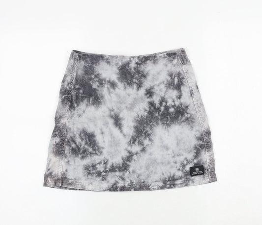 BDG Womens Grey Geometric Cotton A-Line Skirt Size XS Zip - Tie Dye Pattern