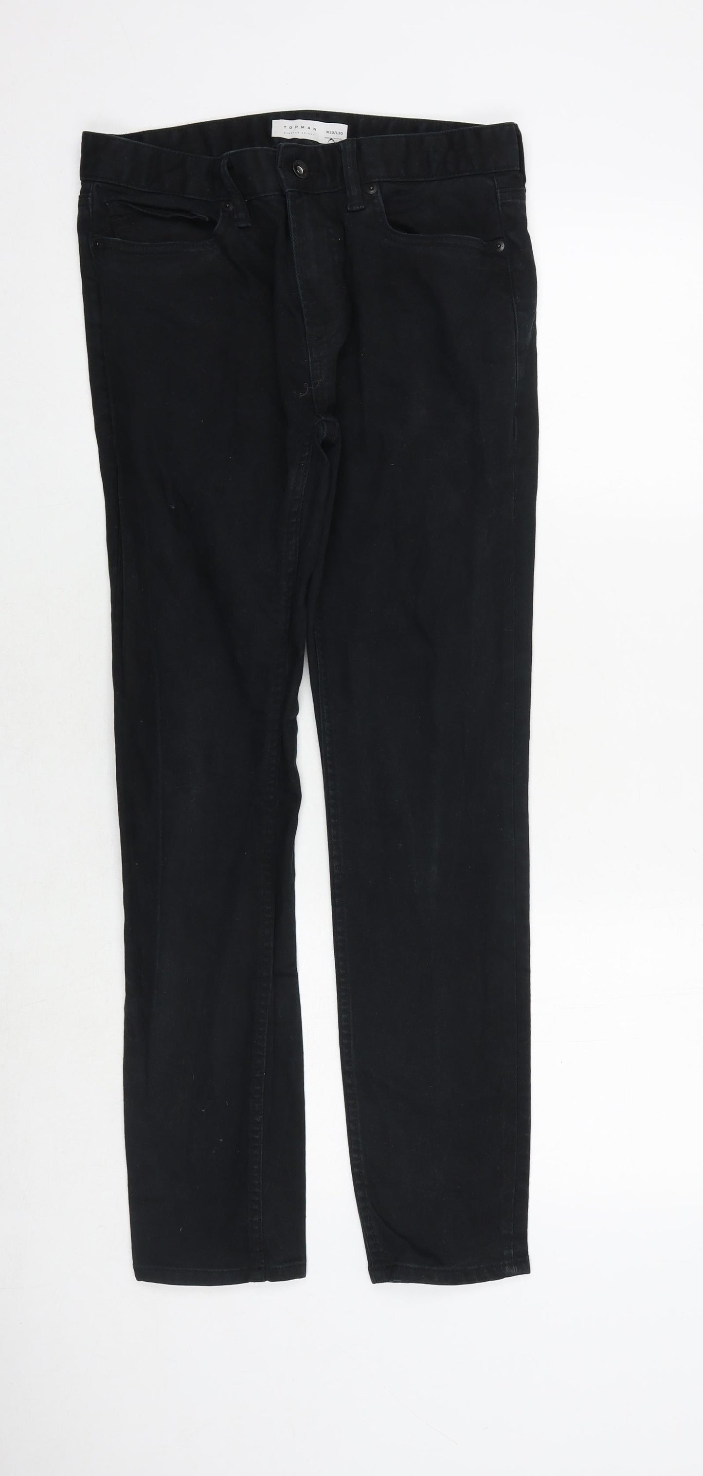 Mens UK Size 30 in Topman Regular Fit Straight Black Jeans