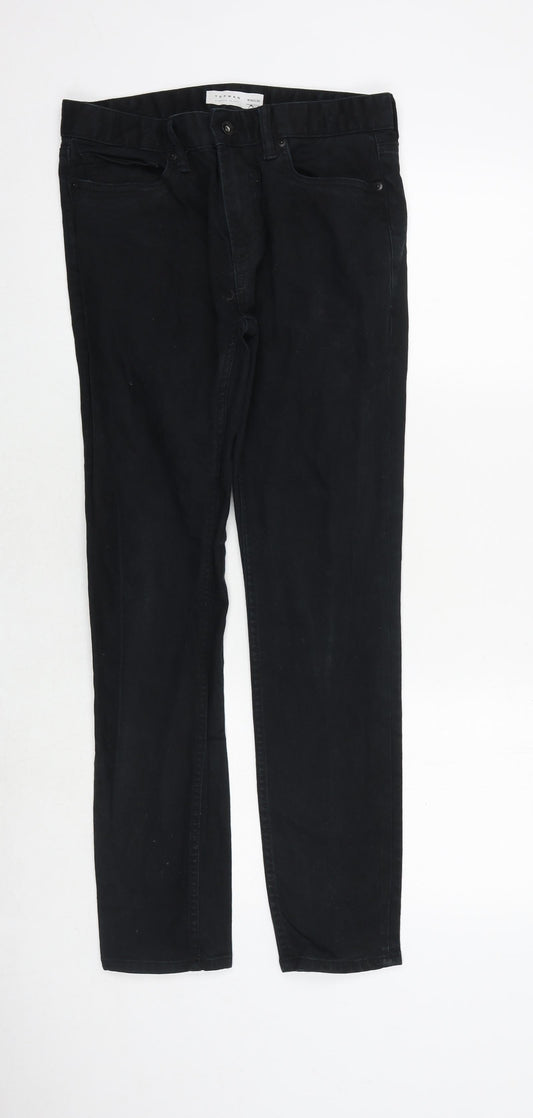 Mens UK Size 30 in Topman Regular Fit Straight Black Jeans