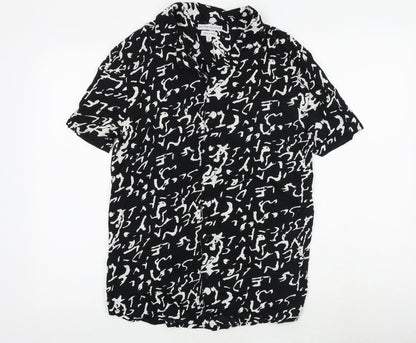 Another Influence Mens Black Geometric Viscose Button-Up Size S Collared Button