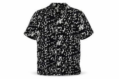 Another Influence Mens Black Geometric Viscose Button-Up Size S Collared Button