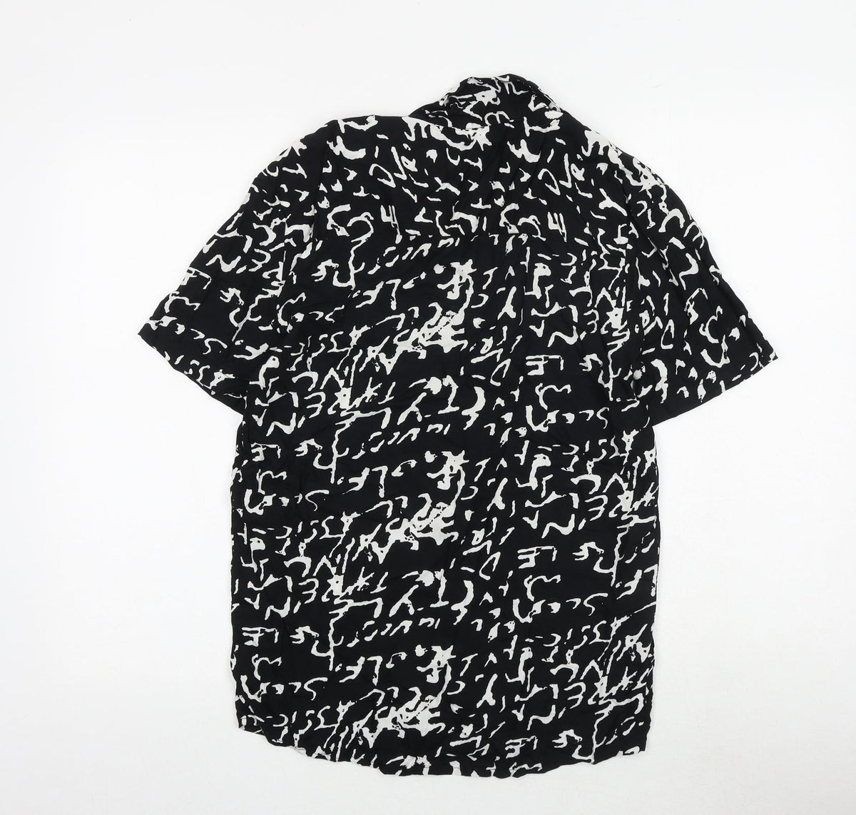 Another Influence Mens Black Geometric Viscose Button-Up Size S Collared Button