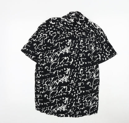 Another Influence Mens Black Geometric Viscose Button-Up Size S Collared Button