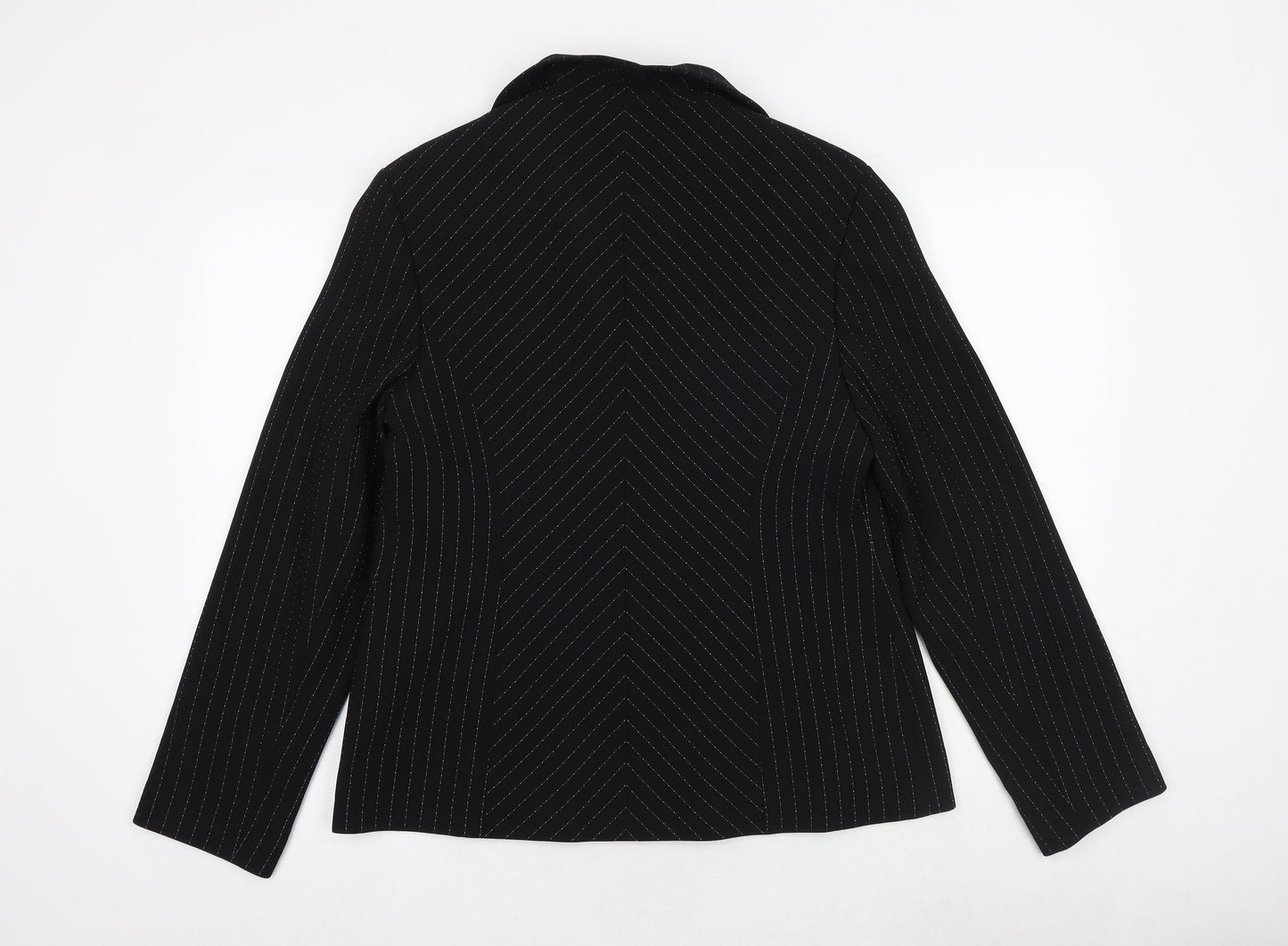 Offshoot Womens Black Striped Polyester Jacket Blazer Size 16