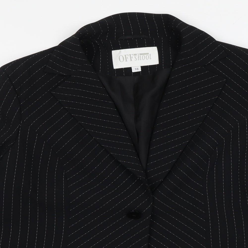 Offshoot Womens Black Striped Polyester Jacket Blazer Size 16