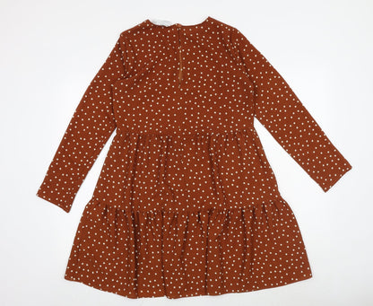 ASOS Womens Brown Polka Dot Polyester Skater Dress Size 8 Round Neck Button