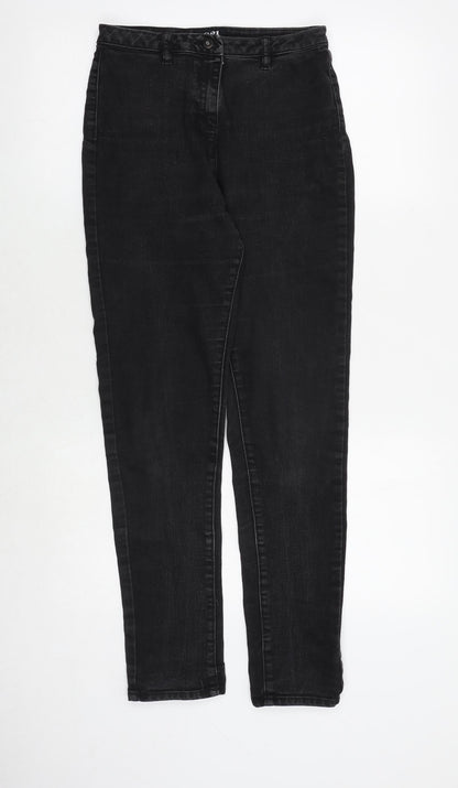 G21 Womens Black Herringbone Cotton Skinny Jeans Size 12 Regular Zip