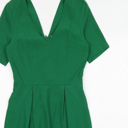 H&M Womens Green Polyester A-Line Size 8 V-Neck Zip