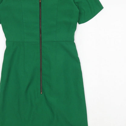 H&M Womens Green Polyester A-Line Size 8 V-Neck Zip