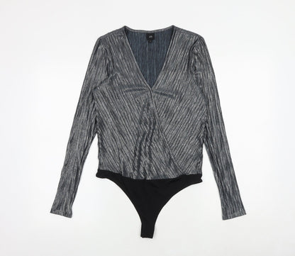 River Island Womens Silver Polyester Bodysuit One-Piece Size 10 Snap - Wrap Style