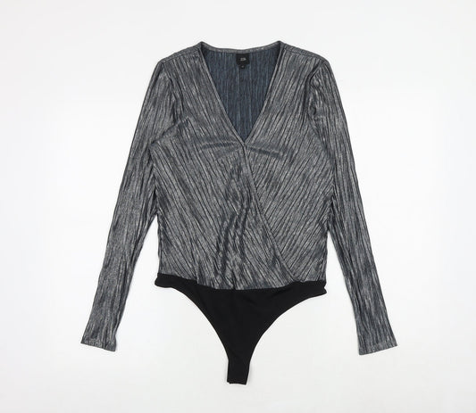 River Island Womens Silver Polyester Bodysuit One-Piece Size 10 Snap - Wrap Style