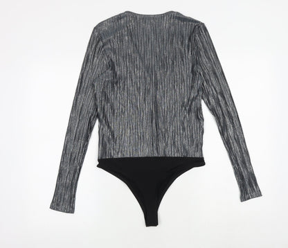 River Island Womens Silver Polyester Bodysuit One-Piece Size 10 Snap - Wrap Style