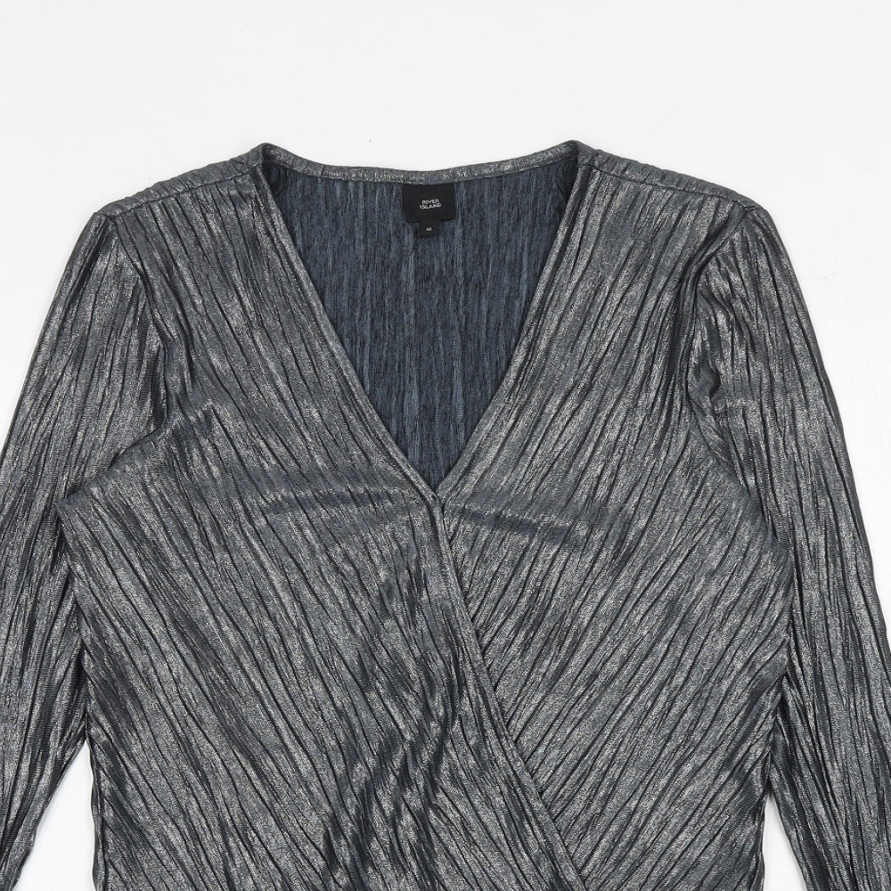 River Island Womens Silver Polyester Bodysuit One-Piece Size 10 Snap - Wrap Style
