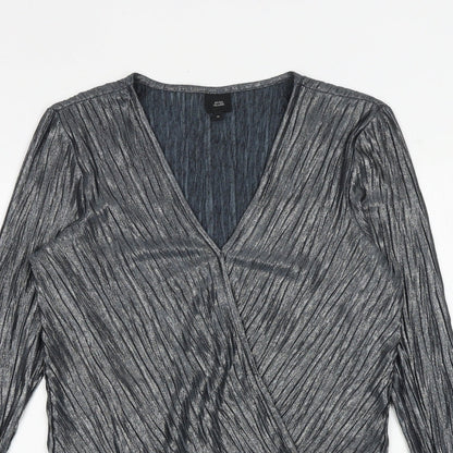 River Island Womens Silver Polyester Bodysuit One-Piece Size 10 Snap - Wrap Style