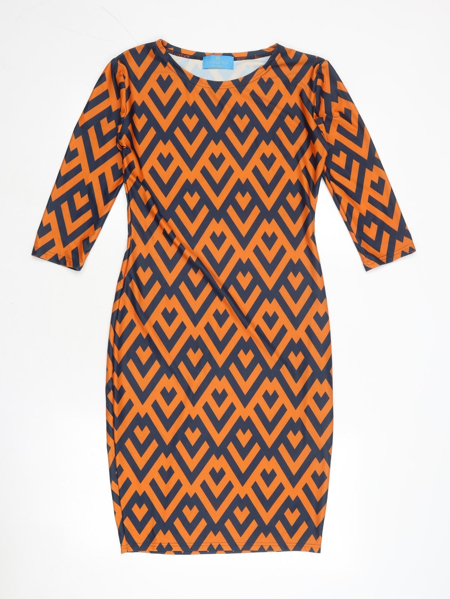 Ottilie Pop Womens Orange Geometric Polyester A-Line Size 10 Round Neck Pullover