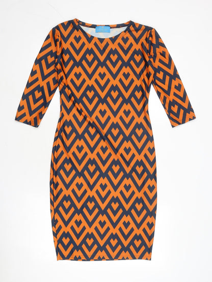 Ottilie Pop Womens Orange Geometric Polyester A-Line Size 10 Round Neck Pullover