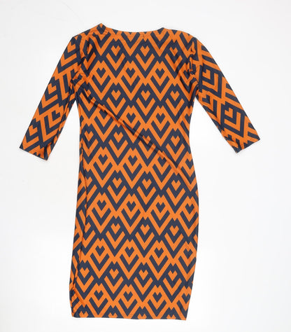 Ottilie Pop Womens Orange Geometric Polyester A-Line Size 10 Round Neck Pullover