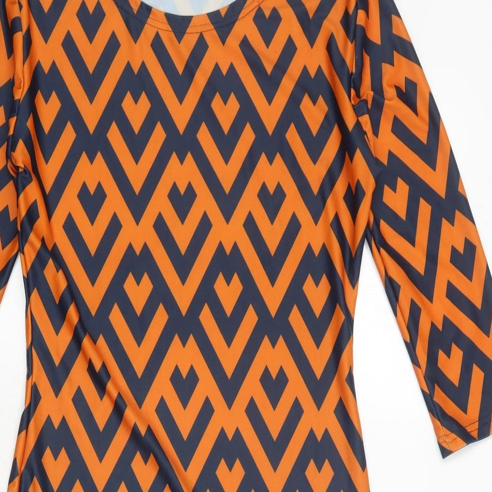 Ottilie Pop Womens Orange Geometric Polyester A-Line Size 10 Round Neck Pullover