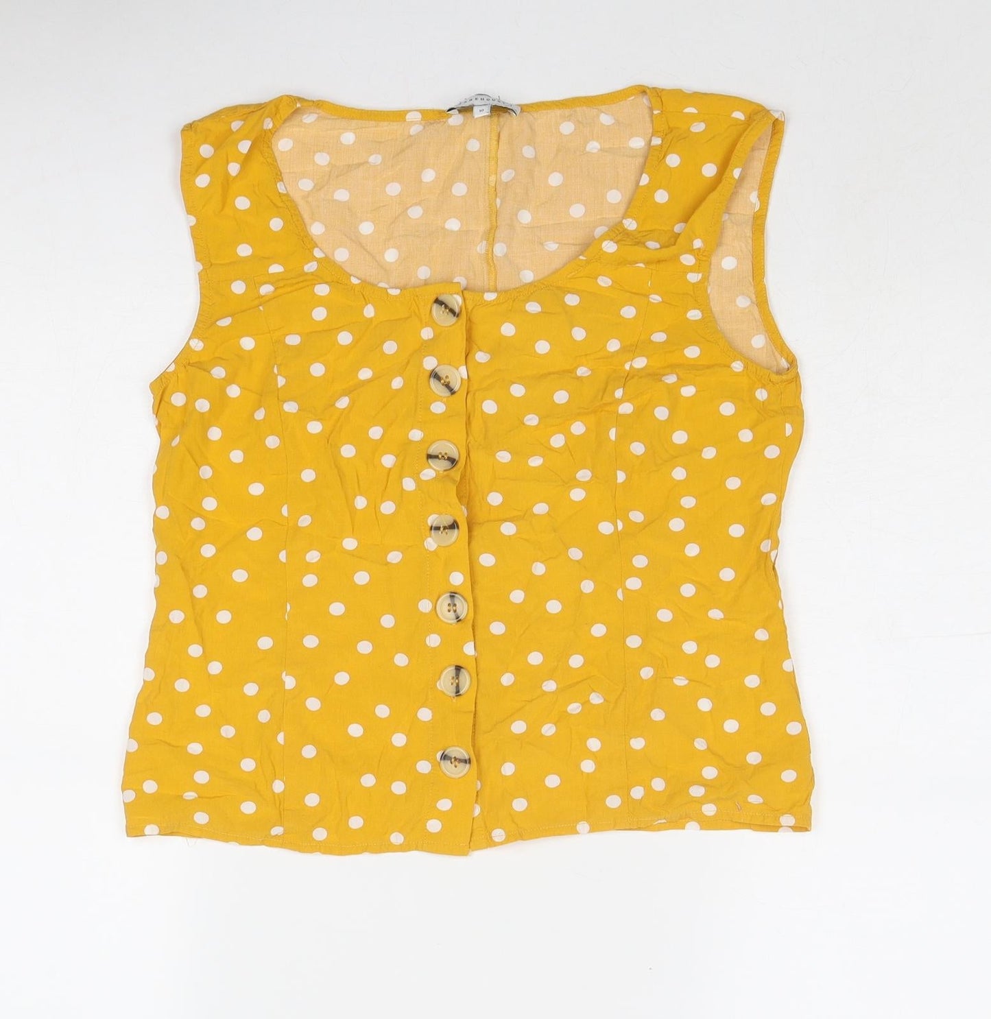 Womens UK Size 10 Warehouse Yellow Basic Button-Up