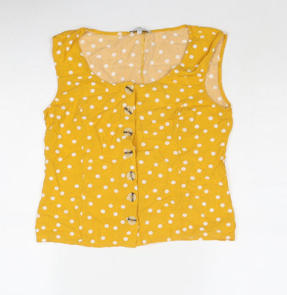 Womens UK Size 10 Warehouse Yellow Basic Button-Up