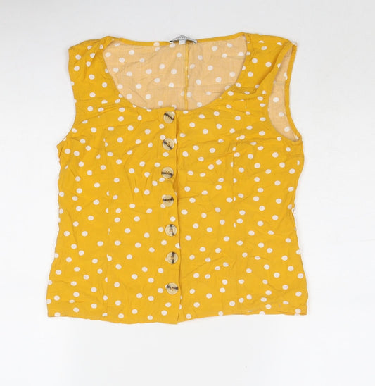 Womens UK Size 10 Warehouse Yellow Basic Button-Up