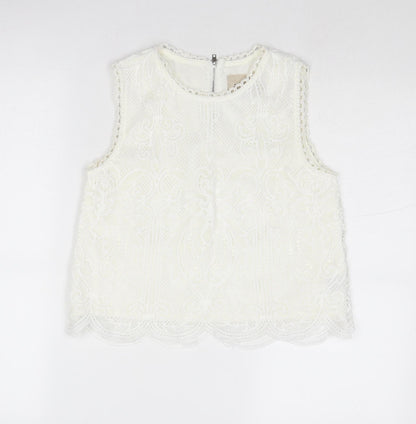 Moon River Womens White Polyester Basic Tank Size XS Round Neck