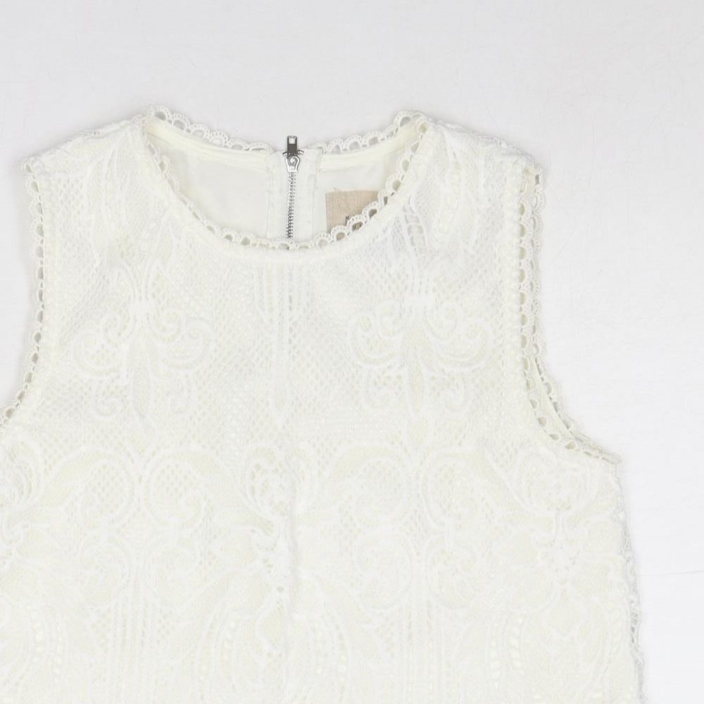 Moon River Womens White Polyester Basic Tank Size XS Round Neck