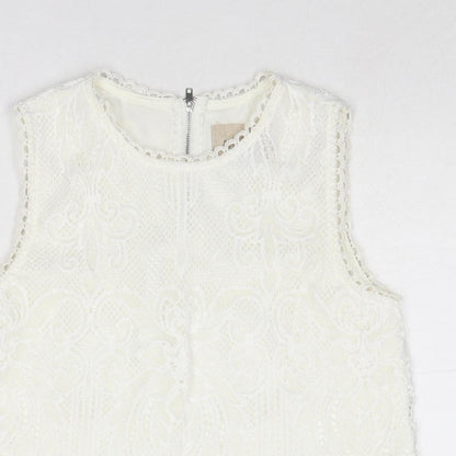 Moon River Womens White Polyester Basic Tank Size XS Round Neck