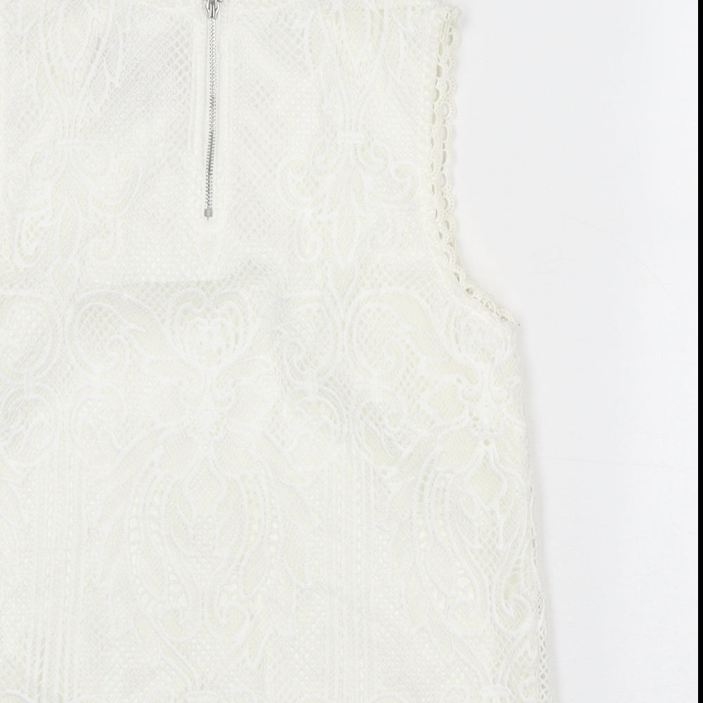 Moon River Womens White Polyester Basic Tank Size XS Round Neck