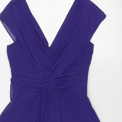 Coast Womens Purple Polyester Fit & Flare Size 10 V-Neck Zip