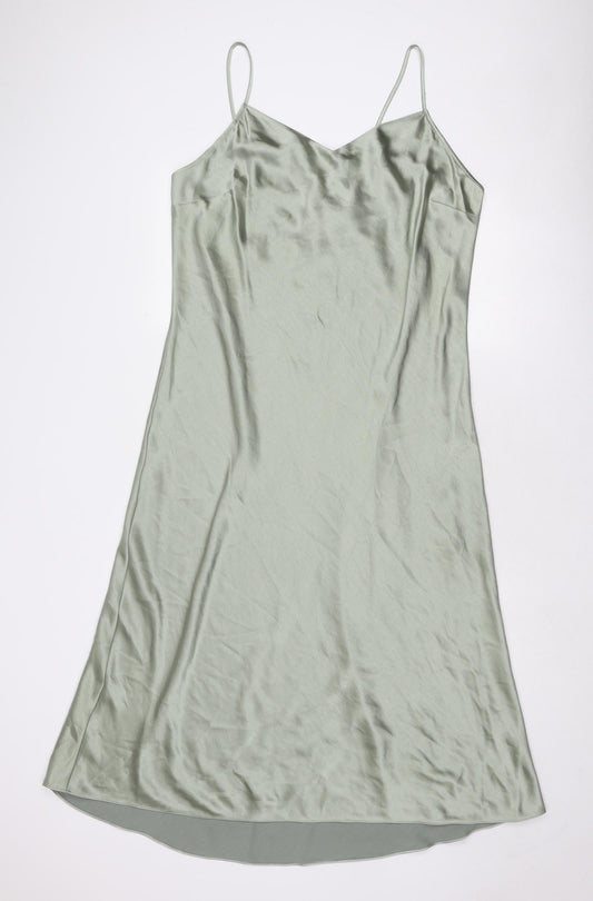 Marks and Spencer Womens Green Polyester Slip Dress Size 18 V-Neck Tie