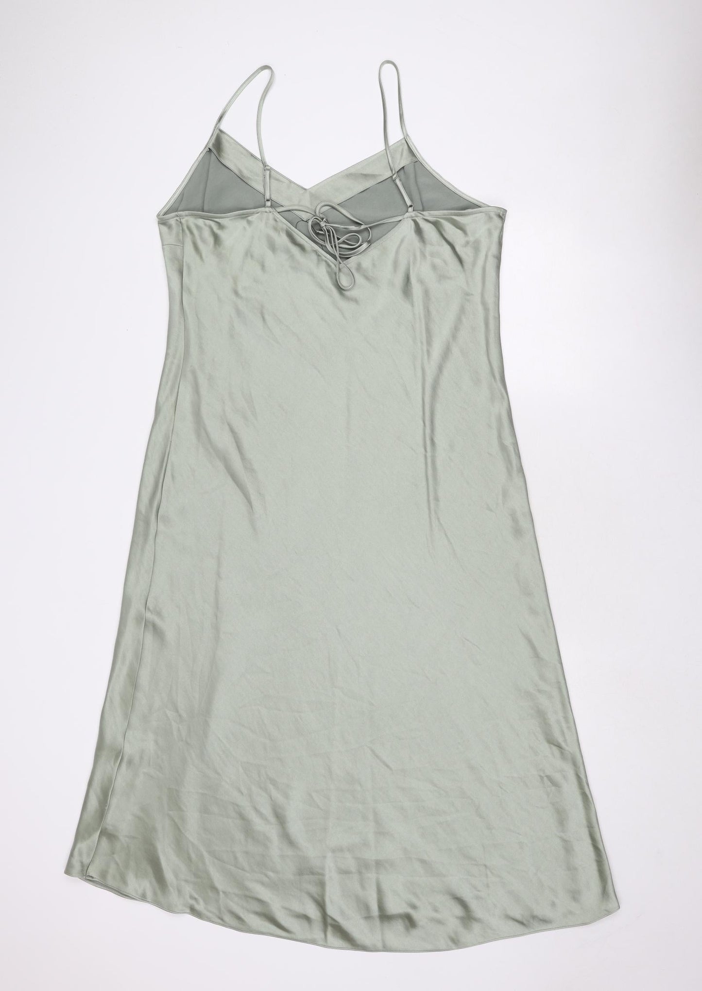 Marks and Spencer Womens Green Polyester Slip Dress Size 18 V-Neck Tie