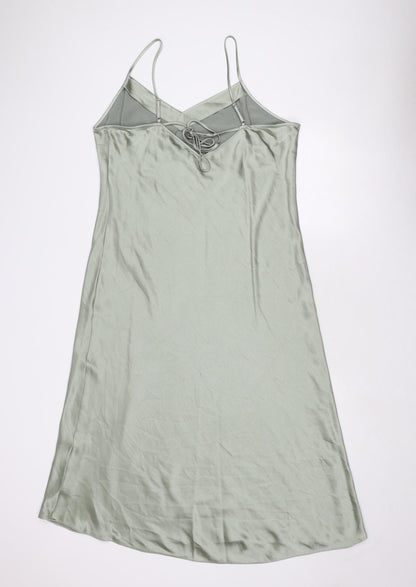 Marks and Spencer Womens Green Polyester Slip Dress Size 18 V-Neck Tie