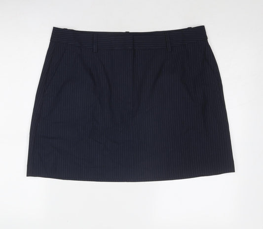 Marks and Spencer Womens Blue Striped Polyester A-Line Skirt Size 18 Zip