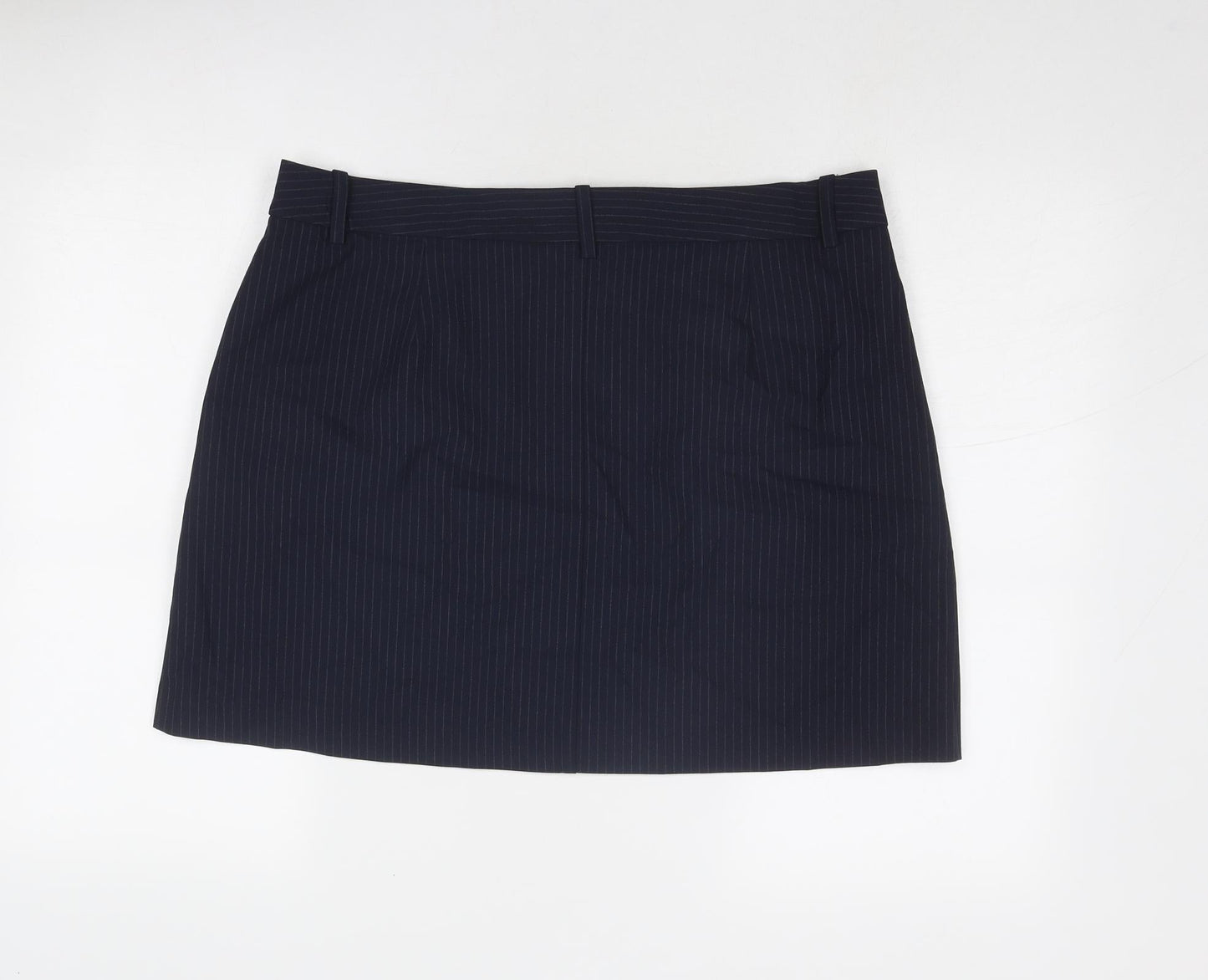 Marks and Spencer Womens Blue Striped Polyester A-Line Skirt Size 18 Zip