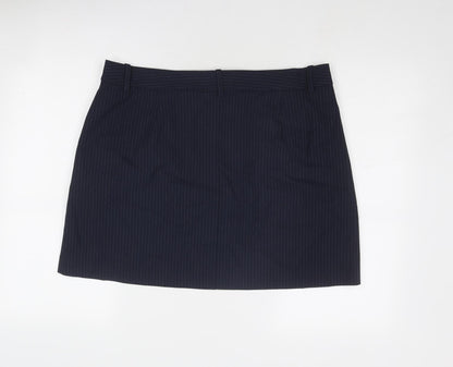Marks and Spencer Womens Blue Striped Polyester A-Line Skirt Size 18 Zip