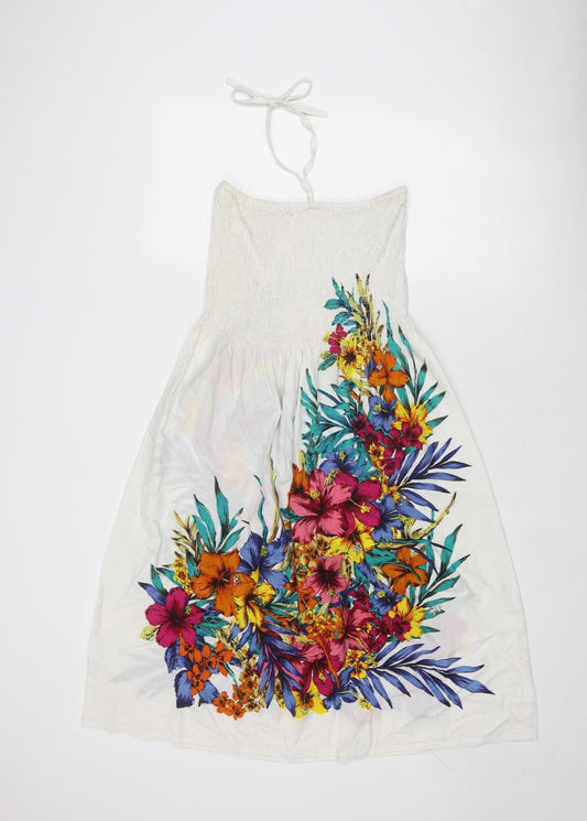 Pistachio Womens White Floral Cotton Trapeze & Swing Size S Halter Tie