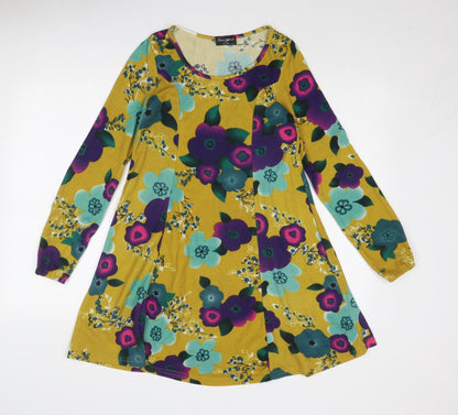 Indulgence Womens Multicoloured Floral Wool Trapeze & Swing Size S Round Neck Pullover - Size S-M
